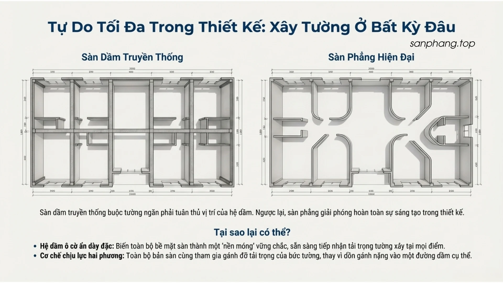Sơ đồ truyền lực của sàn phẳng không dầm